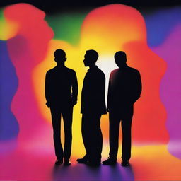 An album cover featuring three silhouettes standing against a vibrant, abstract background