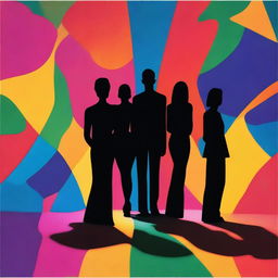 An album cover featuring three silhouettes standing against a vibrant, abstract background