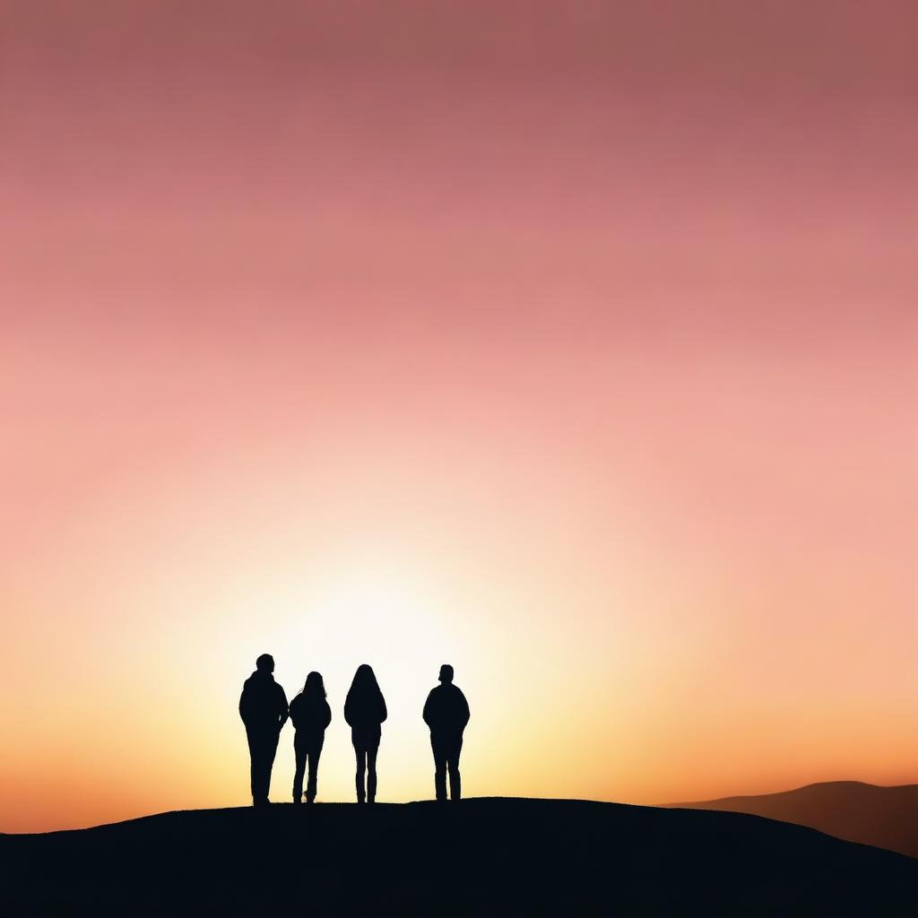 Three silhouettes looking out into the distance from behind, standing on a hilltop