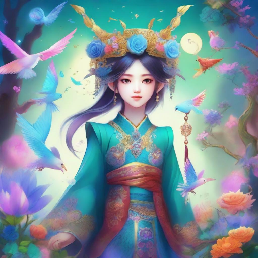 Create an image inspired by Douluo Dalu, featuring characters in mystical and fantastical settings with vibrant colors and intricate details