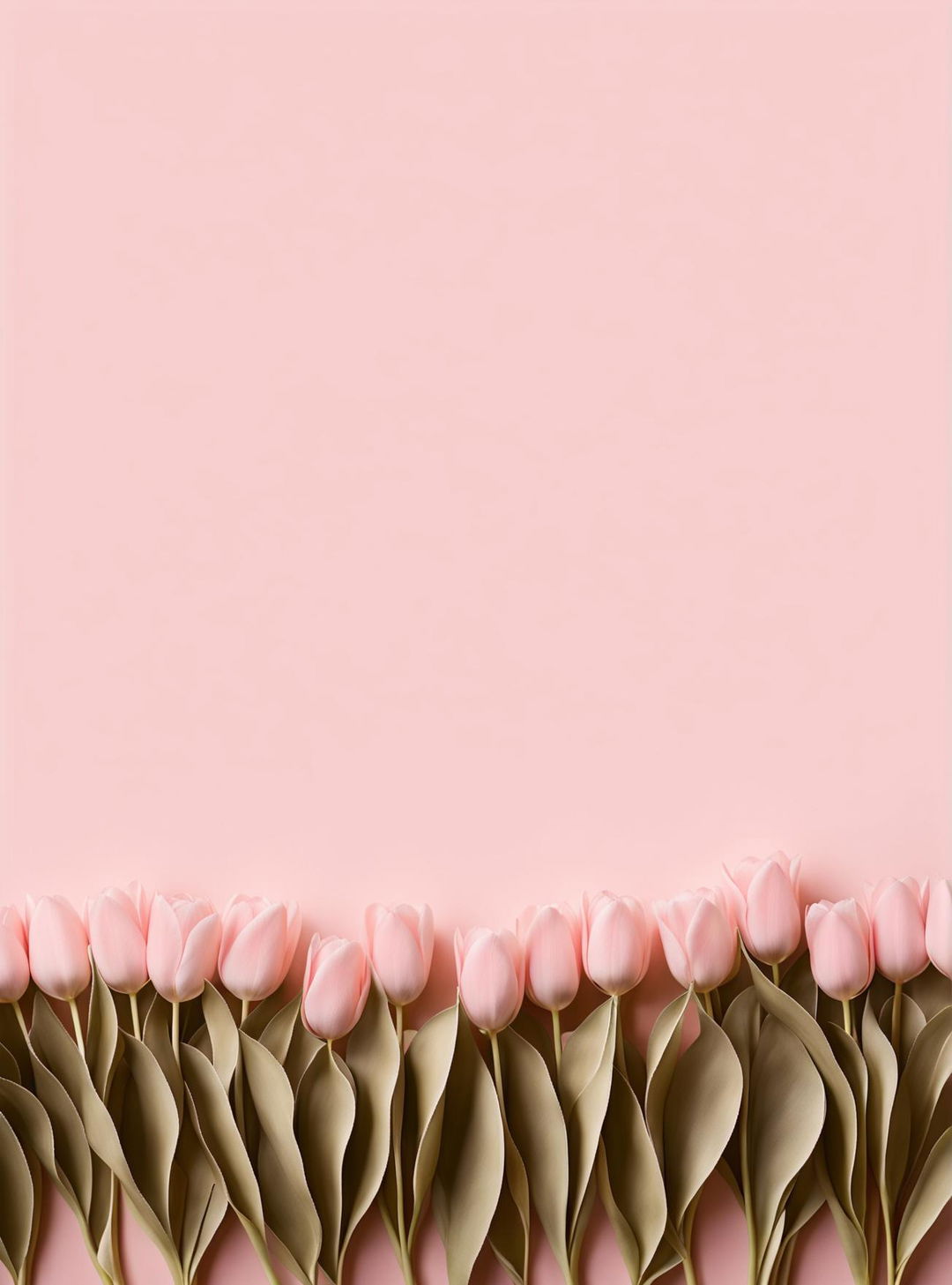 A minimalist and beautiful wallpaper design with a light pink background and light pink tulips framing the wallpaper.