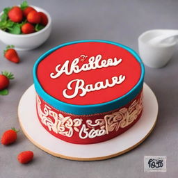 Create an image of a red bento cake with the inscription 'AkfaDesk Братан с днем варенье!'