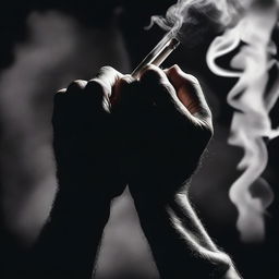 A close-up scene of two hands holding each other, with one of the hands also holding a lit cigarette