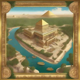 A detailed map of an Egyptian-themed landscape illustrated in concept art style