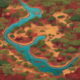 A detailed map of an African-themed landscape illustrated in concept art style