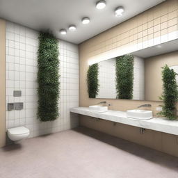 A beautifully designed public restroom with modern fixtures, clean tiles, and ample lighting