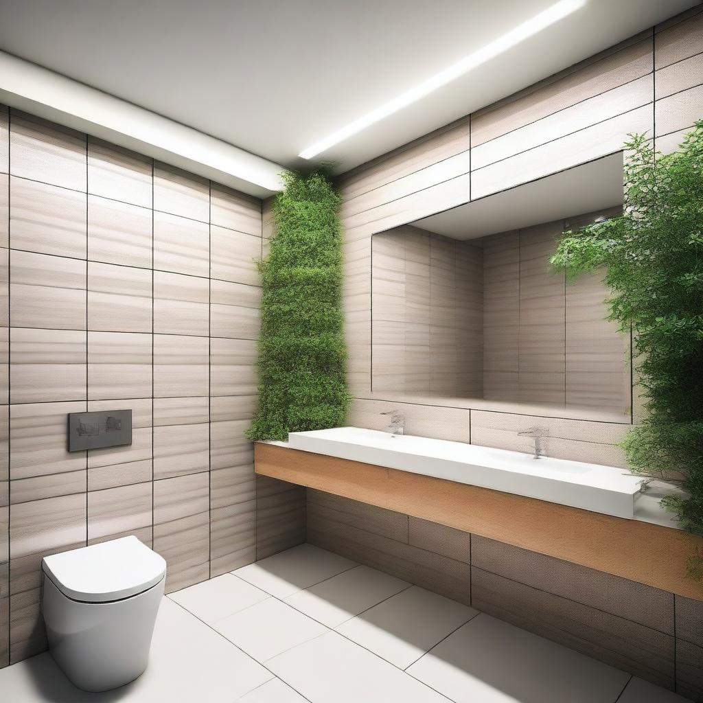 A beautifully designed public restroom with modern fixtures, clean tiles, and ample lighting