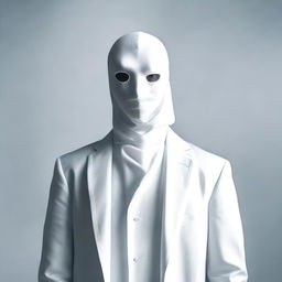 A mysterious man dressed in white, wearing a mask