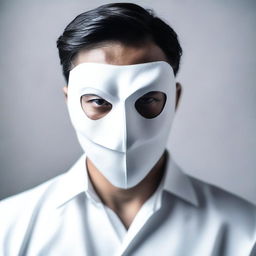 A mysterious man dressed in white, wearing a mask