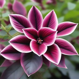 A plant with a beautiful array of colors including wine red, white, black, gray, brown, and pink