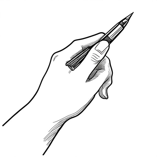 A detailed illustration of a female hand holding a pen