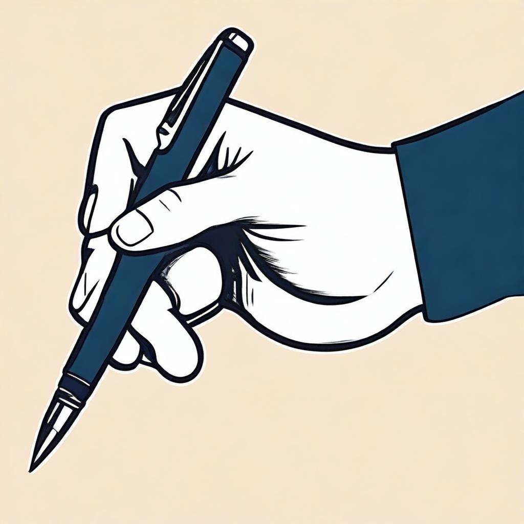 A detailed illustration of a hand holding a pen