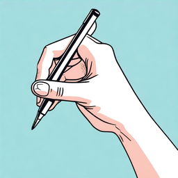 A detailed illustration of a female hand holding a pen