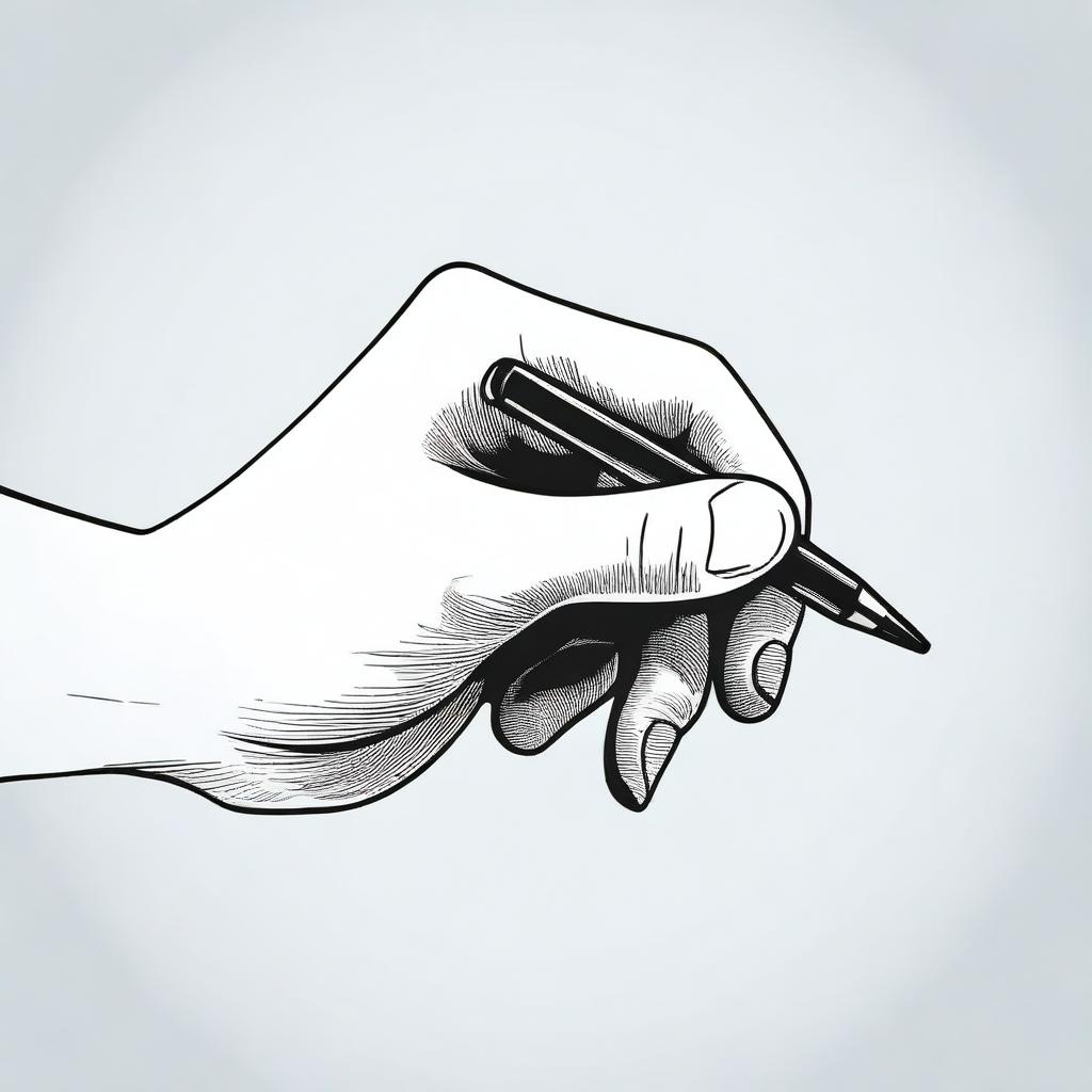 A detailed illustration of a female hand holding a pen