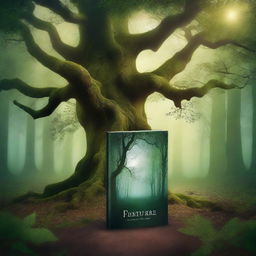 Create a captivating book cover featuring a mystical forest with ancient trees and a hidden path