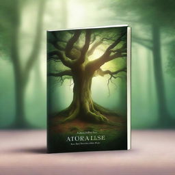 Create a captivating book cover featuring a mystical forest with ancient trees and a hidden path