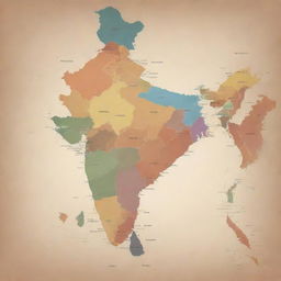 A detailed and geographically accurate map of India, highlighting its different states with a spectrum of earthy colors.