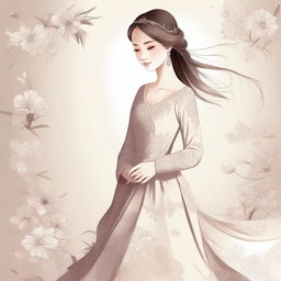 A detailed illustration of a girl wearing a beautiful dress