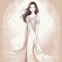 A detailed illustration of a girl wearing a beautiful dress