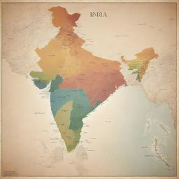 A detailed and geographically accurate map of India, highlighting its different states with a spectrum of earthy colors.