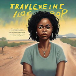 Create a book cover titled 'TRAVELLING IN THE GRAVEL ROAD ALONE' by Maureen Moyo