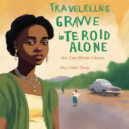 Create a book cover titled 'TRAVELLING IN THE GRAVEL ROAD ALONE' by Maureen Moyo