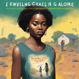 Create a book cover titled 'TRAVELLING IN THE GRAVEL ROAD ALONE' by Maureen Moyo