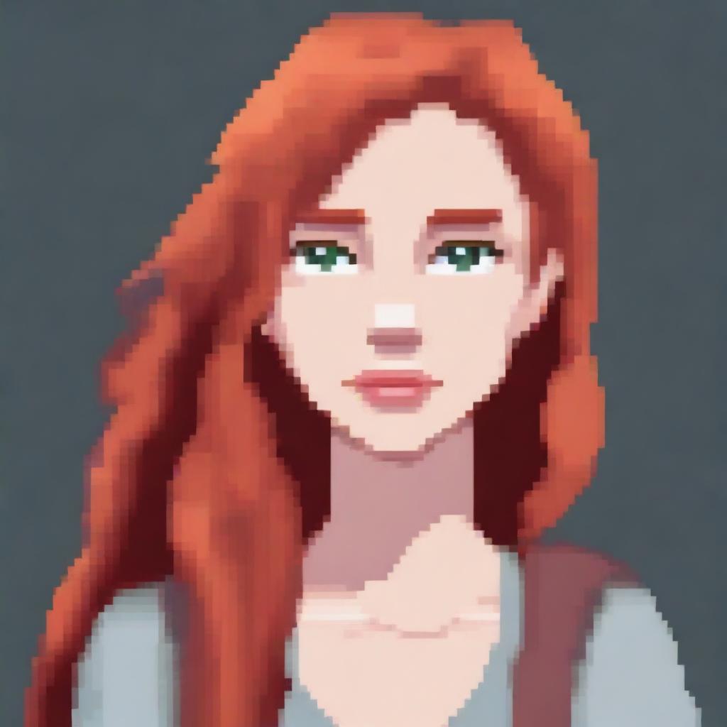 A pixel art portrait of a young woman with ginger hair