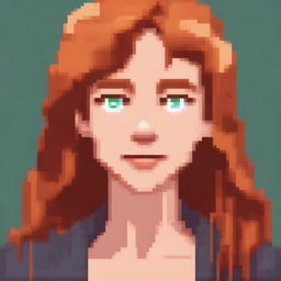 A pixel art portrait of a young woman with ginger hair