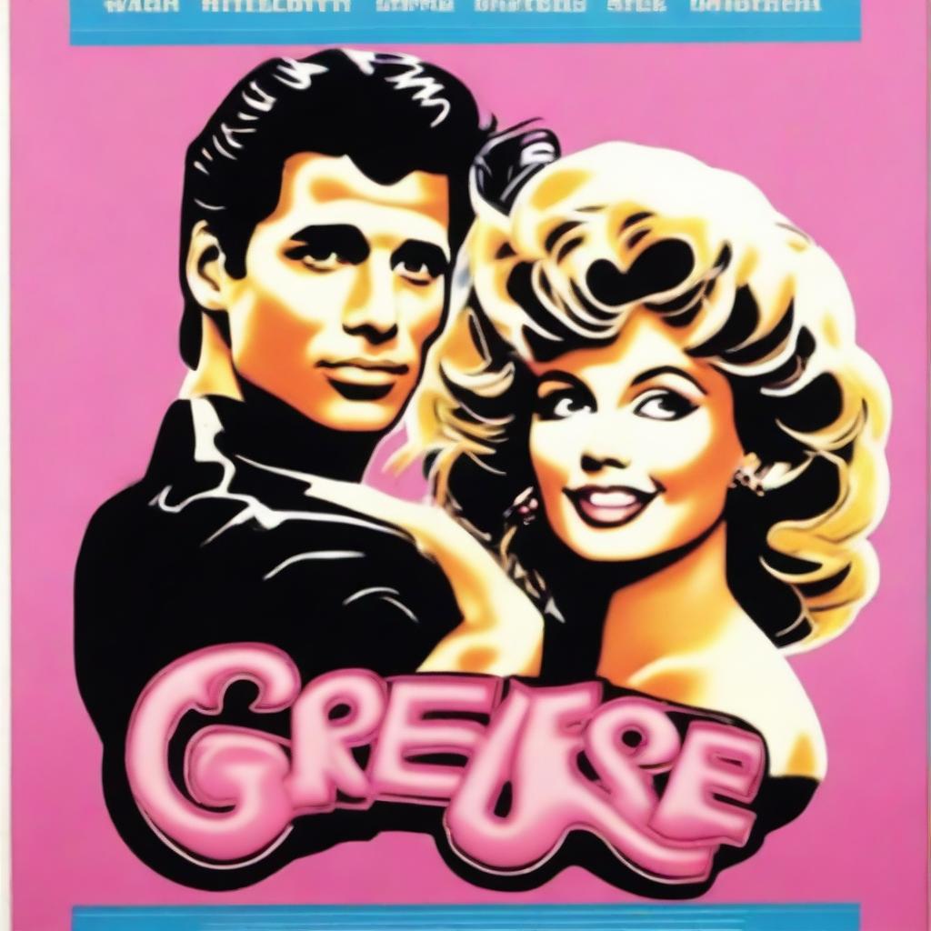 A vibrant and nostalgic 1980s movie poster for the film 'Grease'