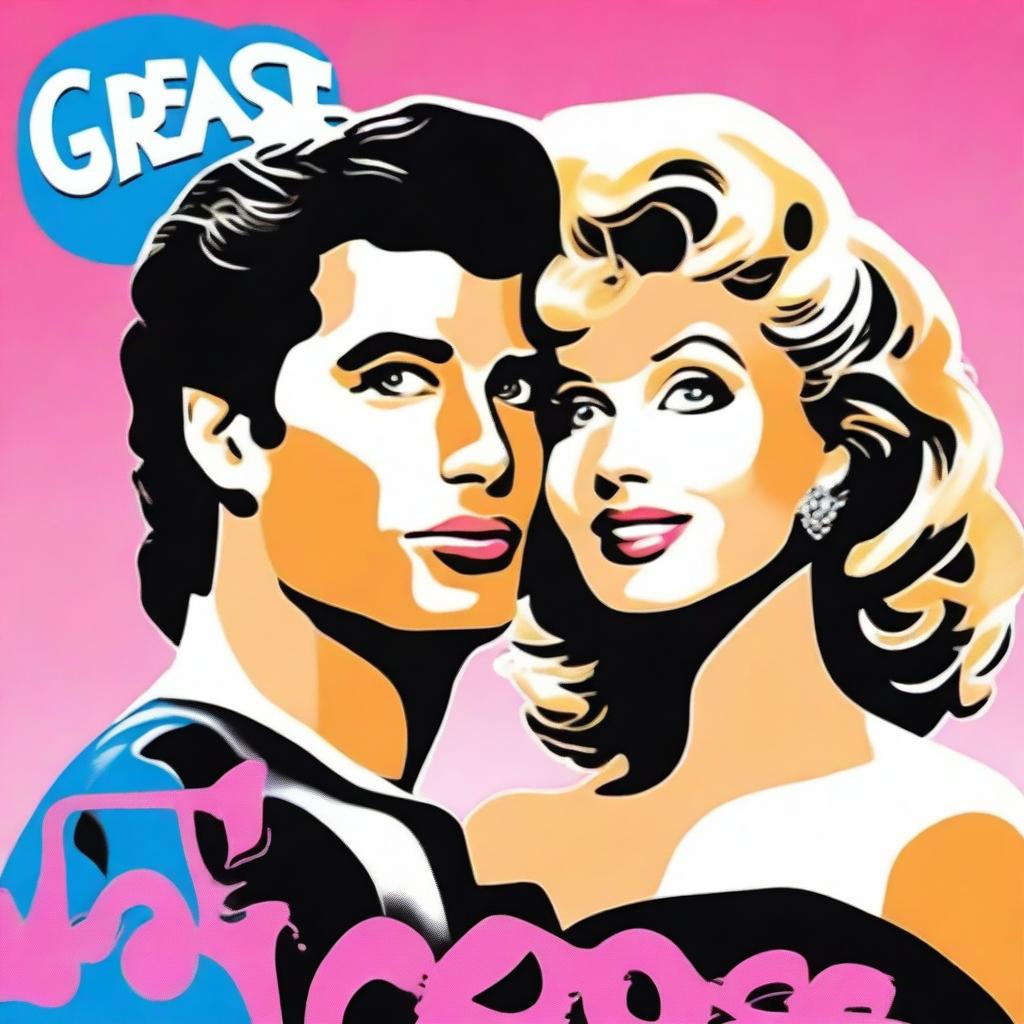 A vibrant and nostalgic 1980s movie poster for the film 'Grease'