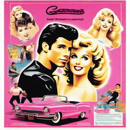 A vibrant and nostalgic 1980s movie poster for the film 'Grease'