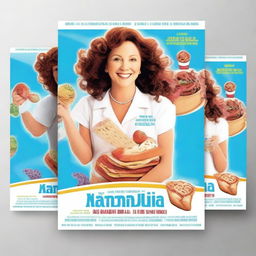 Create a movie flyer featuring the films 'Julie & Julia', 'Mamma Mia!', and 'Up in the Air'