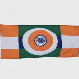 The national flag of India with its horizontal tricolor of deep saffron, white, and green; In the center, a navy blue wheel with 24 spokes, known as the Ashoka Chakra.