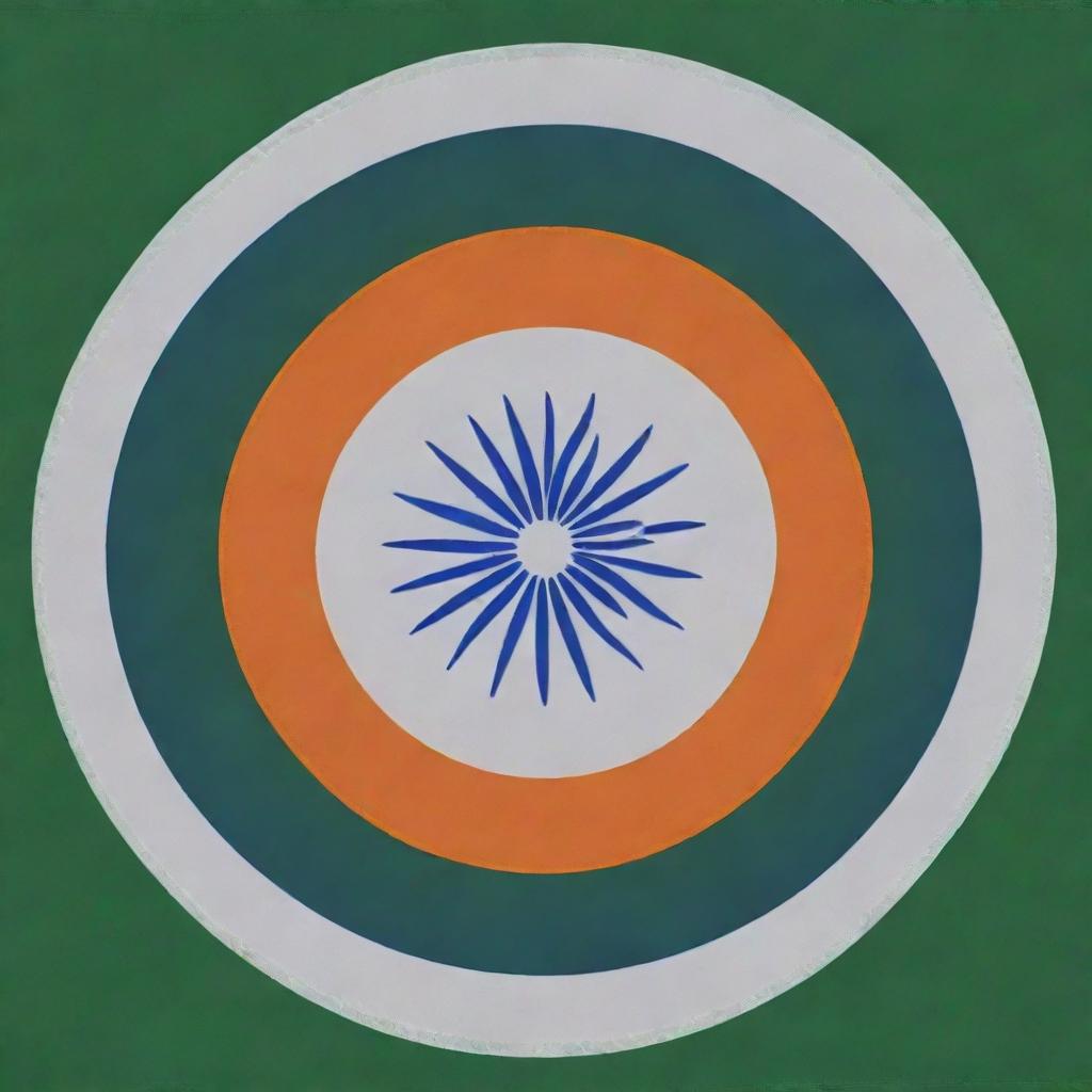 The flag of India, consisting of three horizontal bands of saffron, white, and green, with the Ashoka Chakra: a 24-spoke blue wheel, at its center.