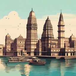 A beautiful depiction of the modern city of Dwarka, highlighting its impressive skyline, contemporary architecture, and vibrant urban life