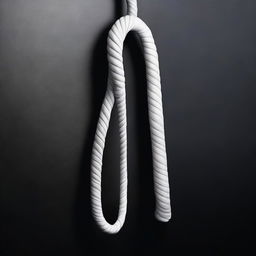 A detailed image of a white whip hanging on a black wall