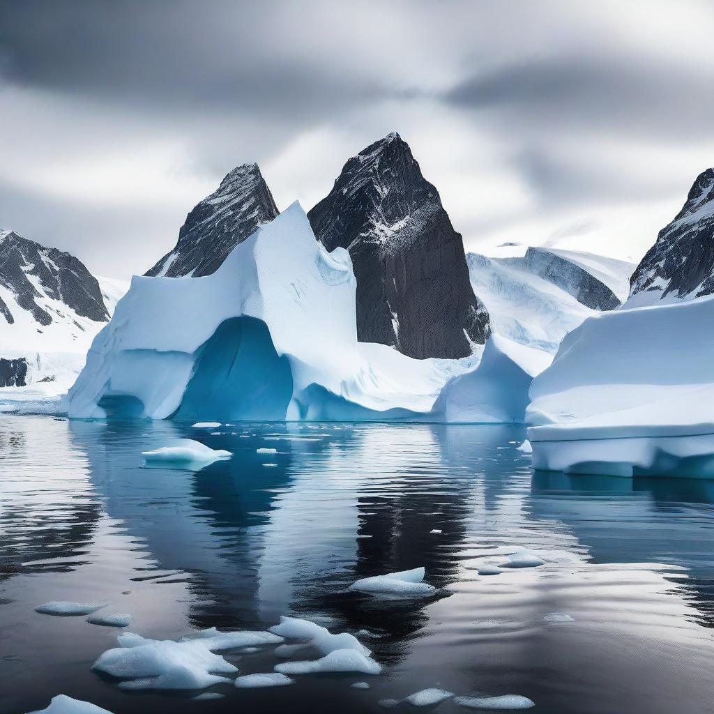 A breathtaking scene of Antarctica showcasing its vast icy landscapes, towering glaciers, and mysterious ancient structures hidden beneath the ice