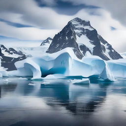 A breathtaking scene of Antarctica showcasing its vast icy landscapes, towering glaciers, and mysterious ancient structures hidden beneath the ice