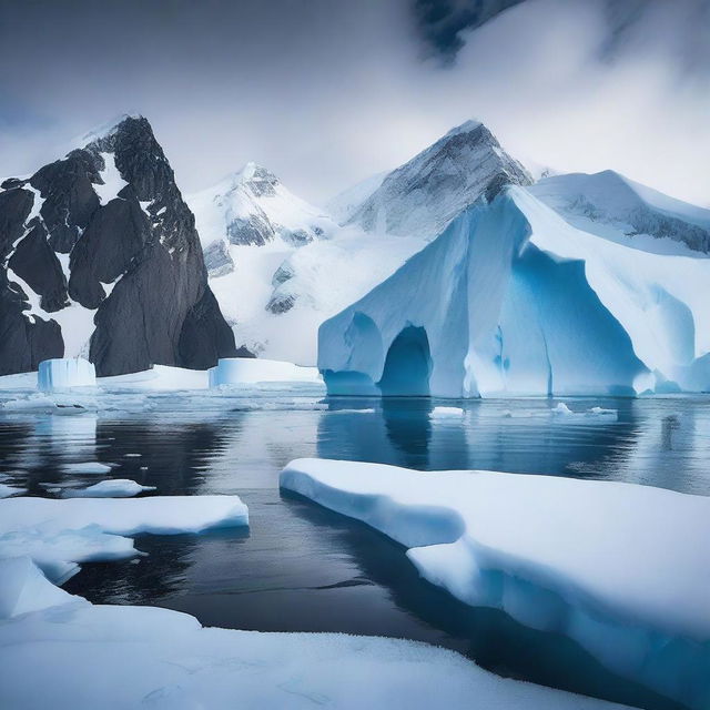 A breathtaking scene of Antarctica showcasing its vast icy landscapes, towering glaciers, and mysterious ancient structures hidden beneath the ice