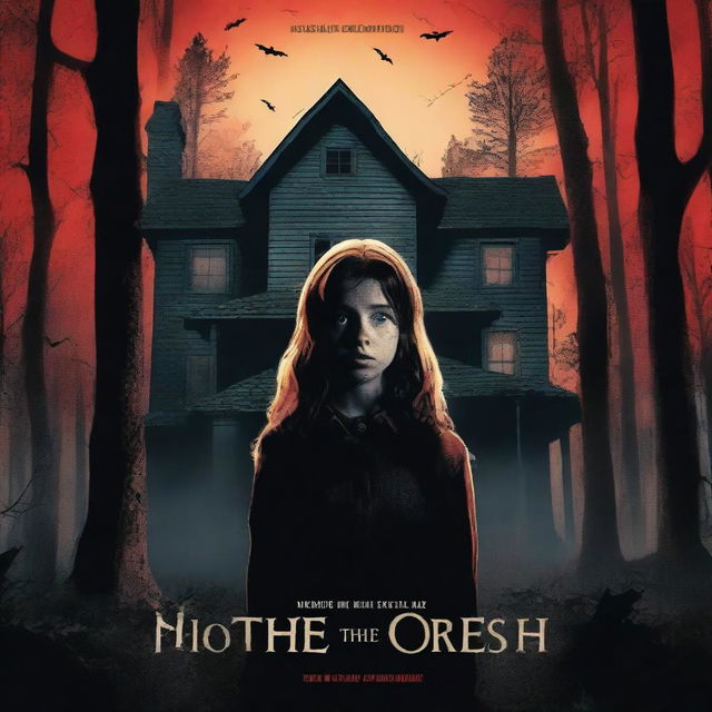 A horror movie poster titled 'House in the Middle of the Forest' featuring the character Madeline Petsch