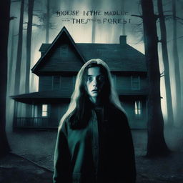 A horror movie poster titled 'House in the Middle of the Forest' featuring the character Madeline Petsch