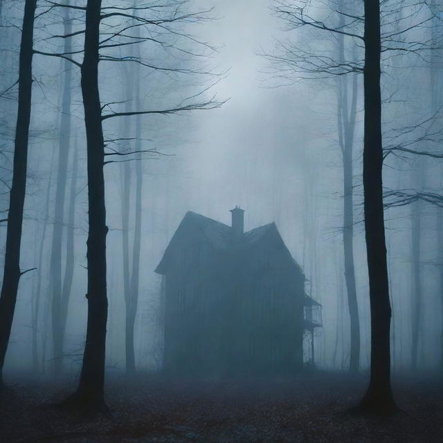 A horror movie poster titled 'Дом посреди леса' (House in the Middle of the Forest)