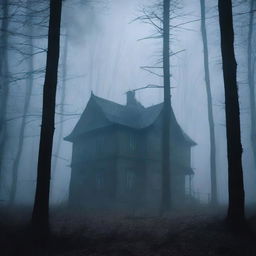 A horror movie poster titled 'Дом посреди леса' (House in the Middle of the Forest)