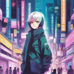 Create a captivating cover for a science fiction novel in a manga style