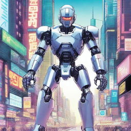 Create an engaging cover for a science fiction novel in a manga style featuring a human-robot