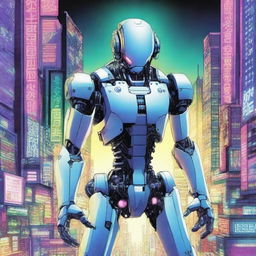 Create an engaging cover for a science fiction novel in a manga style featuring a human-robot