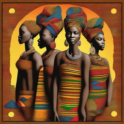 A vibrant and colorful representation of African identity, showcasing traditional clothing, cultural symbols, and diverse people