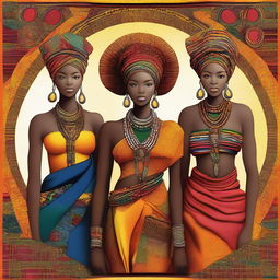 A vibrant and colorful representation of African identity, showcasing traditional clothing, cultural symbols, and diverse people