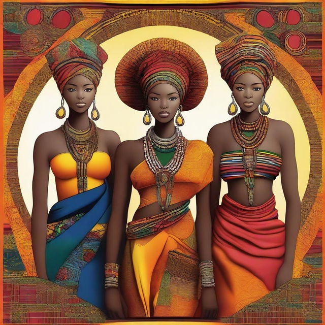 A vibrant and colorful representation of African identity, showcasing traditional clothing, cultural symbols, and diverse people